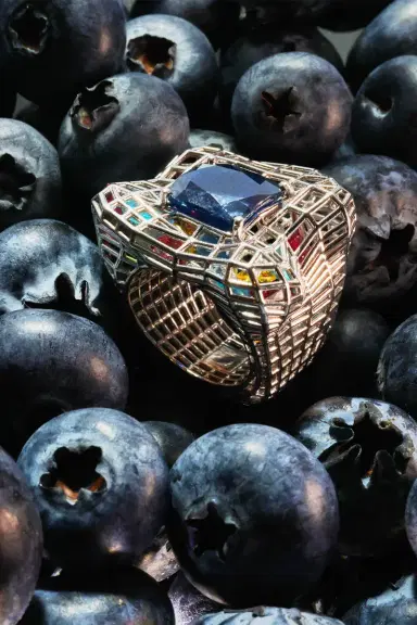 SARA KATHERINE JACOBSON Blue Sapphire Cagey Distorted Ring | Thumbnail 3 SARA KATHERINE JACOBSON Blue Sapphire Cagey Distorted Ring | Thumbnail 3