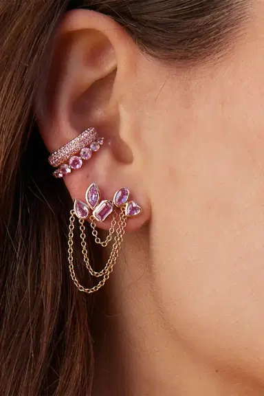 SHAY JEWELRY Pink Sapphire Duo Chain Link Stud Earring | Thumbnail 2 SHAY JEWELRY Pink Sapphire Duo Chain Link Stud Earring | Thumbnail 2