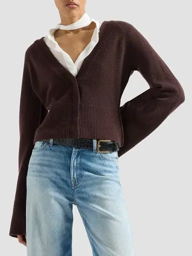 7 For All Mankind Women's Large Rib-Knit Flare Cardigan | Thumbnail 4 7 For All Mankind Women's Large Rib-Knit Flare Cardigan | Thumbnail 4