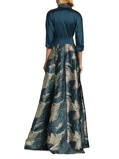 Teri Jon by Rickie Freeman Women's Abstract Jacquard Tie-Waist Gown | Thumbnail 5 Teri Jon by Rickie Freeman Women's Abstract Jacquard Tie-Waist Gown | Thumbnail 5