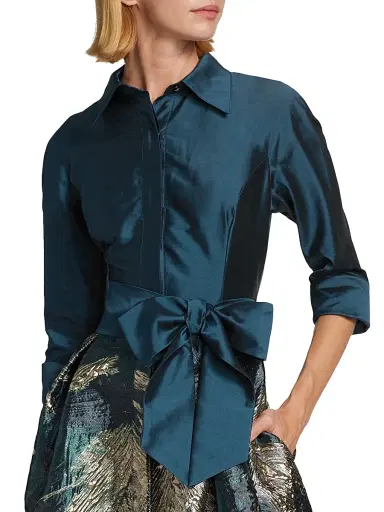 Teri Jon by Rickie Freeman Women's Abstract Jacquard Tie-Waist Gown | Thumbnail 6 Teri Jon by Rickie Freeman Women's Abstract Jacquard Tie-Waist Gown | Thumbnail 6