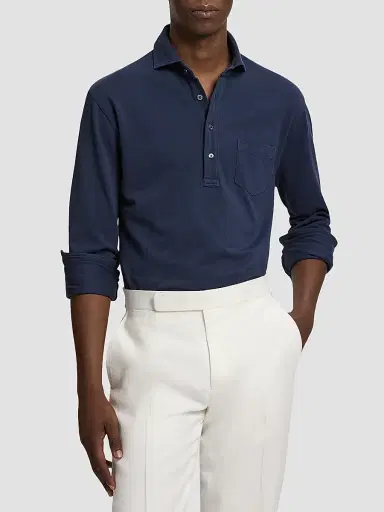 Ralph Lauren Purple Label Men's Soft Cotton Long-Sleeve Polo Shirt | Thumbnail 4 Ralph Lauren Purple Label Men's Soft Cotton Long-Sleeve Polo Shirt | Thumbnail 4