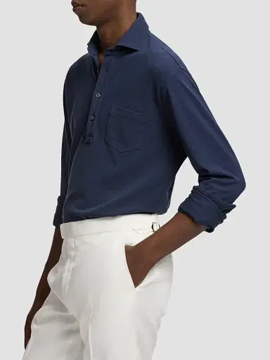 Ralph Lauren Purple Label Men's Soft Cotton Long-Sleeve Polo Shirt | Thumbnail 6 Ralph Lauren Purple Label Men's Soft Cotton Long-Sleeve Polo Shirt | Thumbnail 6