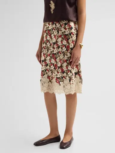 DÔEN Women's Elowette Lace-Trim Silk Skirt | Thumbnail 4 DÔEN Women's Elowette Lace-Trim Silk Skirt | Thumbnail 4