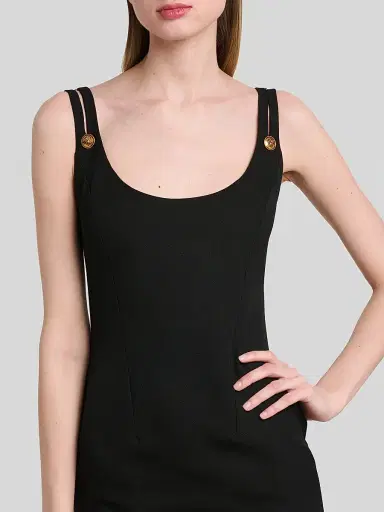 Versace Women's Medusa Button Wool Grain De Poudre Mini Dress | Thumbnail 5 Versace Women's Medusa Button Wool Grain De Poudre Mini Dress | Thumbnail 5