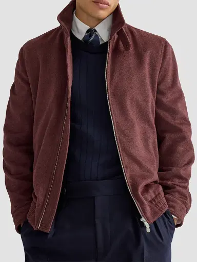 Brunello Cucinelli Men's Virgin Wool Beaver Cloth Bomber Jacket with Zipper | Thumbnail 6 Brunello Cucinelli Men's Virgin Wool Beaver Cloth Bomber Jacket with Zipper | Thumbnail 6