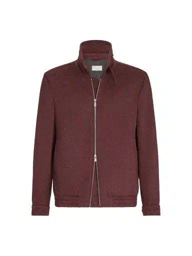 Brunello Cucinelli Men's Virgin Wool Beaver Cloth Bomber Jacket with Zipper | Thumbnail 1 Brunello Cucinelli Men's Virgin Wool Beaver Cloth Bomber Jacket with Zipper | Thumbnail 1