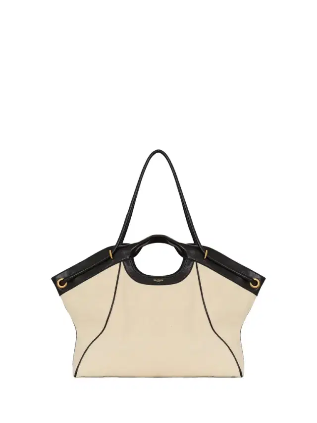 Large Tote in smooth leather and canvas Large Tote in smooth leather and canvas