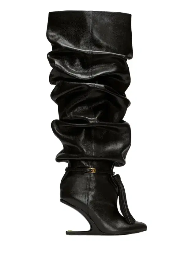 No Wedge textured leather thigh-high boots with tassel No Wedge textured leather thigh-high boots with tassel