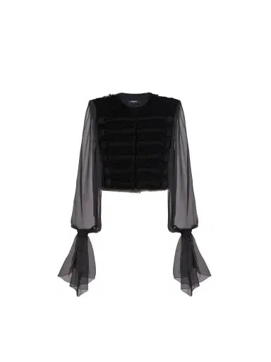 Balmain Edge-to-edge tweed and chiffon jacket | Thumbnail 1 Balmain Edge-to-edge tweed and chiffon jacket | Thumbnail 1