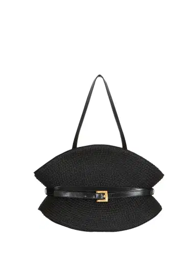 Balmain Shuffle Medium bag in calfskin leather and raffia | Thumbnail 1 Balmain Shuffle Medium bag in calfskin leather and raffia | Thumbnail 1
