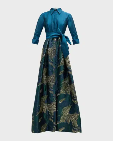 Rickie Freeman for Teri Jon A-Line Metallic Jacquard & Taffeta Shirt Gown | Thumbnail 2 Rickie Freeman for Teri Jon A-Line Metallic Jacquard & Taffeta Shirt Gown | Thumbnail 2