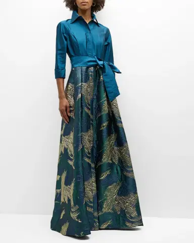 Rickie Freeman for Teri Jon A-Line Metallic Jacquard & Taffeta Shirt Gown | Thumbnail 3 Rickie Freeman for Teri Jon A-Line Metallic Jacquard & Taffeta Shirt Gown | Thumbnail 3