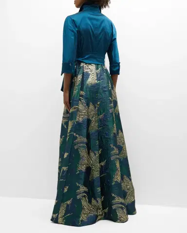 Rickie Freeman for Teri Jon A-Line Metallic Jacquard & Taffeta Shirt Gown | Thumbnail 4 Rickie Freeman for Teri Jon A-Line Metallic Jacquard & Taffeta Shirt Gown | Thumbnail 4
