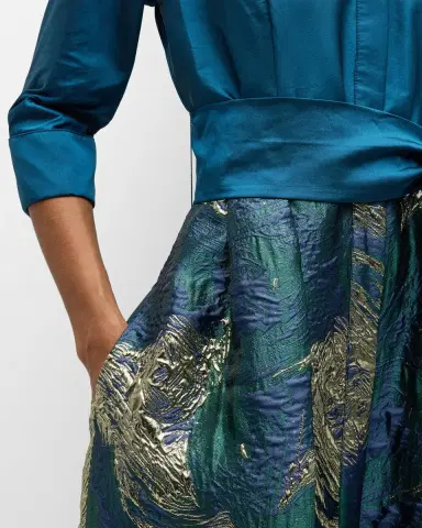 Rickie Freeman for Teri Jon A-Line Metallic Jacquard & Taffeta Shirt Gown | Thumbnail 5 Rickie Freeman for Teri Jon A-Line Metallic Jacquard & Taffeta Shirt Gown | Thumbnail 5