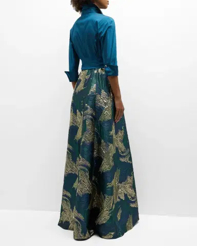 Rickie Freeman for Teri Jon A-Line Metallic Jacquard & Taffeta Shirt Gown | Thumbnail 6 Rickie Freeman for Teri Jon A-Line Metallic Jacquard & Taffeta Shirt Gown | Thumbnail 6