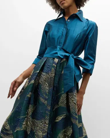 Rickie Freeman for Teri Jon A-Line Metallic Jacquard & Taffeta Shirt Gown | Thumbnail 7 Rickie Freeman for Teri Jon A-Line Metallic Jacquard & Taffeta Shirt Gown | Thumbnail 7