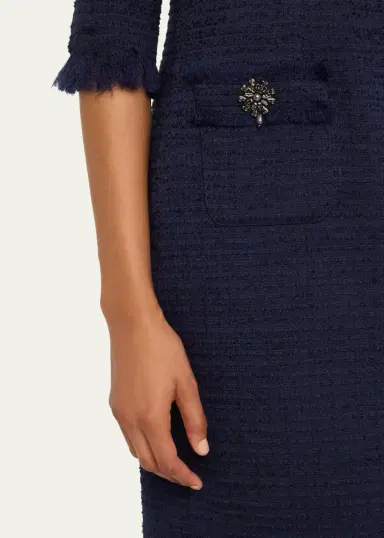 Rickie Freeman for Teri Jon Fringe-Trim Stretch Boucle Dress | Thumbnail 5 Rickie Freeman for Teri Jon Fringe-Trim Stretch Boucle Dress | Thumbnail 5