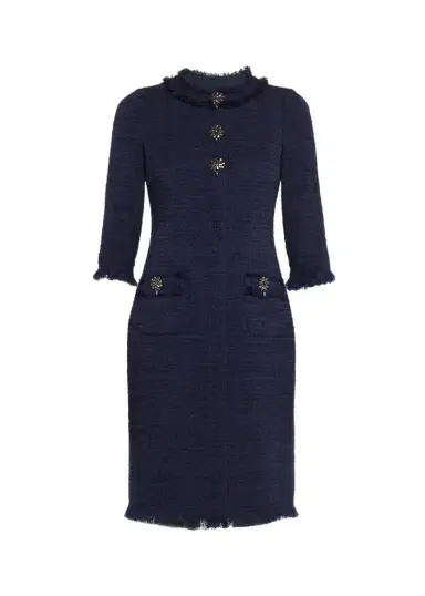 Rickie Freeman for Teri Jon Fringe-Trim Stretch Boucle Dress | Thumbnail 1 Rickie Freeman for Teri Jon Fringe-Trim Stretch Boucle Dress | Thumbnail 1