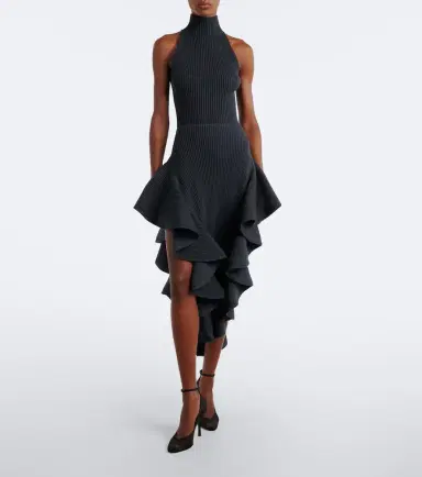 Alaïa Alaïa Ribbed-knit ruffled wool-blend midi skirt | Thumbnail 3 Alaïa Alaïa Ribbed-knit ruffled wool-blend midi skirt | Thumbnail 3