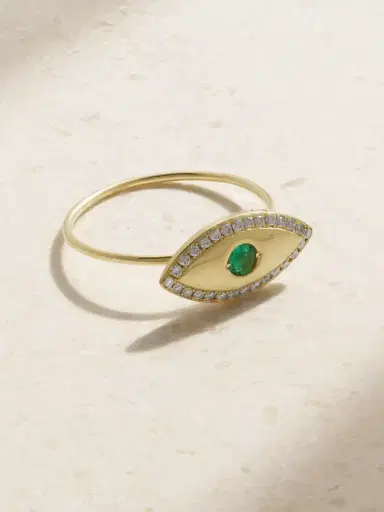 Jennifer Meyer Medium Evil Eye 18-karat Gold, Diamond And Emerald Ring | Thumbnail 1 Jennifer Meyer Medium Evil Eye 18-karat Gold, Diamond And Emerald Ring | Thumbnail 1