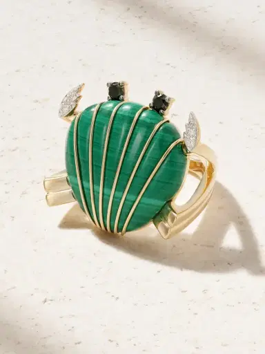 Yvonne Léon Crabe Coquillage 9-karat Gold, Malachite And Diamond Ring | Thumbnail 1 Yvonne Léon Crabe Coquillage 9-karat Gold, Malachite And Diamond Ring | Thumbnail 1