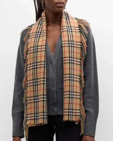 Burberry Vintage Check Fringe Cashmere Scarf | Thumbnail 3 Burberry Vintage Check Fringe Cashmere Scarf | Thumbnail 3