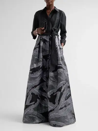 Teri Jon by Rickie Freeman Women's Metallic Organza Taffeta Shirtwaist Gown | Thumbnail 2 Teri Jon by Rickie Freeman Women's Metallic Organza Taffeta Shirtwaist Gown | Thumbnail 2