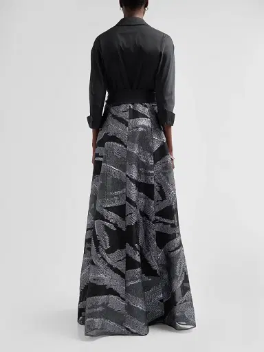 Teri Jon by Rickie Freeman Women's Metallic Organza Taffeta Shirtwaist Gown | Thumbnail 3 Teri Jon by Rickie Freeman Women's Metallic Organza Taffeta Shirtwaist Gown | Thumbnail 3