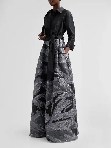 Teri Jon by Rickie Freeman Women's Metallic Organza Taffeta Shirtwaist Gown | Thumbnail 4 Teri Jon by Rickie Freeman Women's Metallic Organza Taffeta Shirtwaist Gown | Thumbnail 4