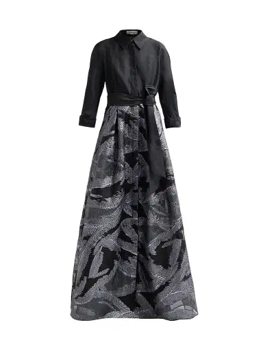Teri Jon by Rickie Freeman Women's Metallic Organza Taffeta Shirtwaist Gown | Thumbnail 1 Teri Jon by Rickie Freeman Women's Metallic Organza Taffeta Shirtwaist Gown | Thumbnail 1