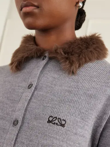 Loewe Plush-trimmed Logo-embroidered Wool Cardigan | Thumbnail 4 Loewe Plush-trimmed Logo-embroidered Wool Cardigan | Thumbnail 4