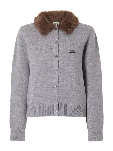 Loewe Plush-trimmed Logo-embroidered Wool Cardigan | Thumbnail 1 Loewe Plush-trimmed Logo-embroidered Wool Cardigan | Thumbnail 1