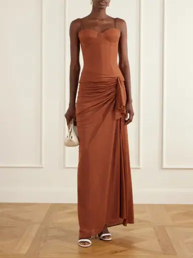 Alex Perry Tie-detailed Draped Powermesh Gown | Thumbnail 2 Alex Perry Tie-detailed Draped Powermesh Gown | Thumbnail 2