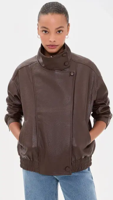 Bailey Rose Funnel Faux Leather Jacket | Thumbnail 2 Bailey Rose Funnel Faux Leather Jacket | Thumbnail 2