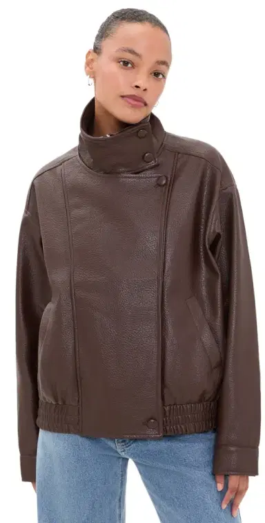 Bailey Rose Funnel Faux Leather Jacket | Thumbnail 1 Bailey Rose Funnel Faux Leather Jacket | Thumbnail 1