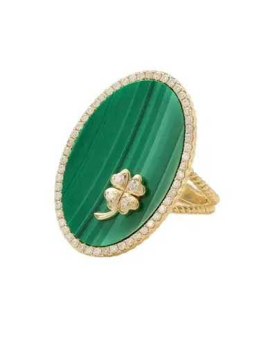 Yvonne Léon Médaillon Trèfle 9-karat Gold, Malachite And Diamond Ring | Thumbnail 1 Yvonne Léon Médaillon Trèfle 9-karat Gold, Malachite And Diamond Ring | Thumbnail 1