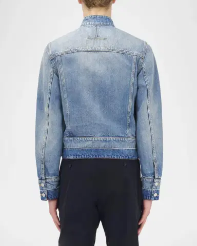 Alexander McQueen Men's Band-Collar Denim Jacket | Thumbnail 2 Alexander McQueen Men's Band-Collar Denim Jacket | Thumbnail 2