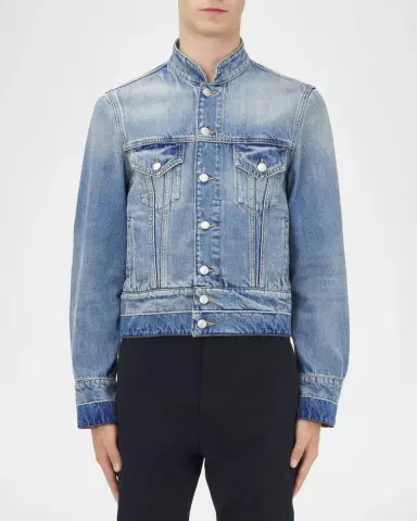 Alexander McQueen Men's Band-Collar Denim Jacket | Thumbnail 3 Alexander McQueen Men's Band-Collar Denim Jacket | Thumbnail 3
