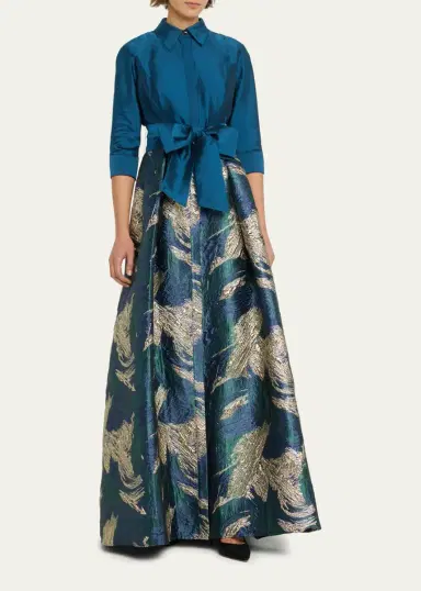 Rickie Freeman for Teri Jon A-Line Metallic Jacquard & Taffeta Shirt Gown | Thumbnail 2 Rickie Freeman for Teri Jon A-Line Metallic Jacquard & Taffeta Shirt Gown | Thumbnail 2