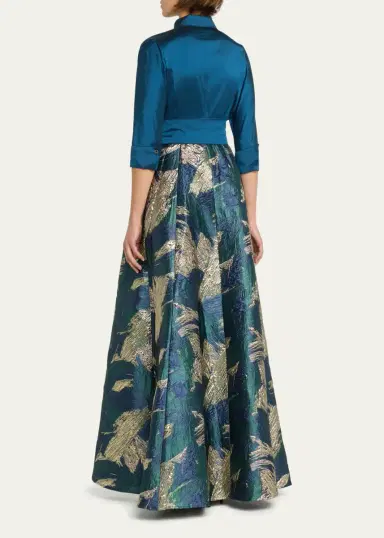 Rickie Freeman for Teri Jon A-Line Metallic Jacquard & Taffeta Shirt Gown | Thumbnail 3 Rickie Freeman for Teri Jon A-Line Metallic Jacquard & Taffeta Shirt Gown | Thumbnail 3