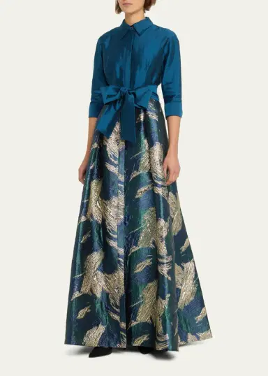 Rickie Freeman for Teri Jon A-Line Metallic Jacquard & Taffeta Shirt Gown | Thumbnail 4 Rickie Freeman for Teri Jon A-Line Metallic Jacquard & Taffeta Shirt Gown | Thumbnail 4