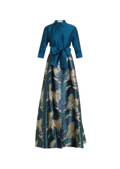 Rickie Freeman for Teri Jon A-Line Metallic Jacquard & Taffeta Shirt Gown | Thumbnail 1 Rickie Freeman for Teri Jon A-Line Metallic Jacquard & Taffeta Shirt Gown | Thumbnail 1
