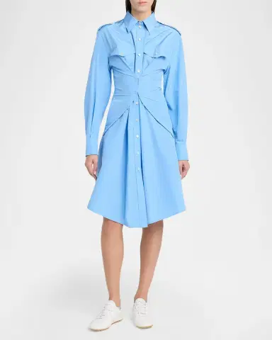 Alexander McQueen Responsible Cotton Taffeta Gathered-Waist Shirtdress | Thumbnail 2 Alexander McQueen Responsible Cotton Taffeta Gathered-Waist Shirtdress | Thumbnail 2