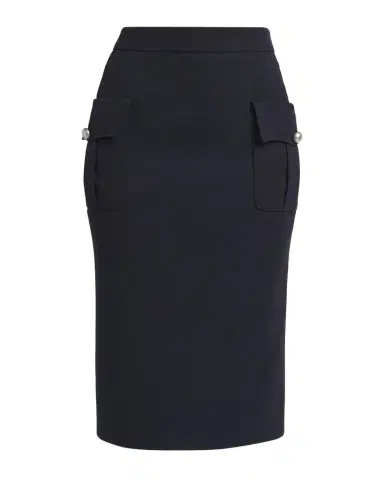 Alexander McQueen Front-Pocket Grain De Poudre Pencil Skirt | Thumbnail 1 Alexander McQueen Front-Pocket Grain De Poudre Pencil Skirt | Thumbnail 1