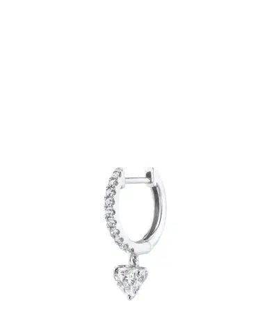 Anita Ko 18K White Gold Pave Huggie Earring with Heart Diamond Drop, Single | Thumbnail 1 Anita Ko 18K White Gold Pave Huggie Earring with Heart Diamond Drop, Single | Thumbnail 1