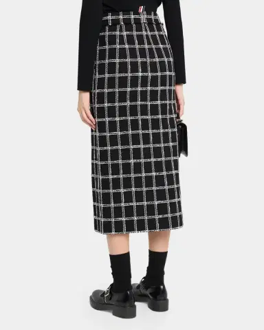 Thom Browne Windowpane Tweed Frayed Button-Front Midi Skirt | Thumbnail 3 Thom Browne Windowpane Tweed Frayed Button-Front Midi Skirt | Thumbnail 3