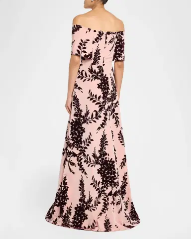 Lela Rose Flocked Taffeta Off-The-Shoulder A-Line Gown | Thumbnail 3 Lela Rose Flocked Taffeta Off-The-Shoulder A-Line Gown | Thumbnail 3