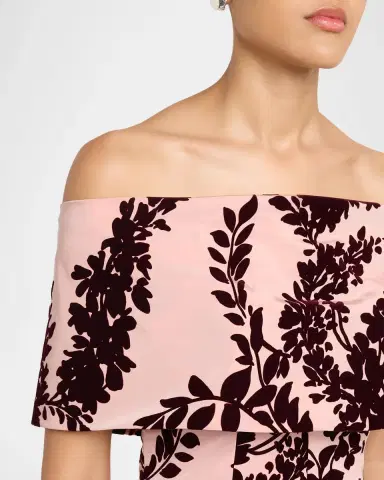 Lela Rose Flocked Taffeta Off-The-Shoulder A-Line Gown | Thumbnail 5 Lela Rose Flocked Taffeta Off-The-Shoulder A-Line Gown | Thumbnail 5