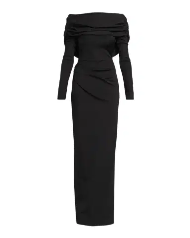 Lela Rose Off-The-Shoulder Satin Jersey Draped Backless Gown | Thumbnail 1 Lela Rose Off-The-Shoulder Satin Jersey Draped Backless Gown | Thumbnail 1